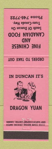 Matchbook Cover - Dragon Yuan Chinese Restaurant Duncan BC PINK