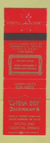 Matchbook Cover - China Inn Chinese Restaurant Hales Corners WI