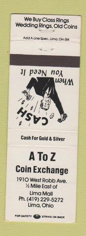 Matchbook Cover - A to Z Coin Exchange Lima OH