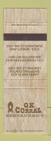Matchbook Cover - OK Corral Restaurant Duncanville Arlington TX WEAR