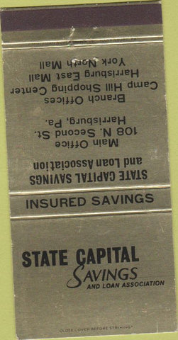 Matchbook Cover - State Capital Savings Bank Harrisburg York VA 30 Strike