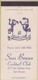 Matchbook Cover - San Bruno Cocktail Club CA 30 Strike
