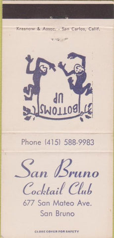 Matchbook Cover - San Bruno Cocktail Club CA 30 Strike