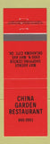 Matchbook Cover - China Garden Restaurant Chinese Oklahoma City OK