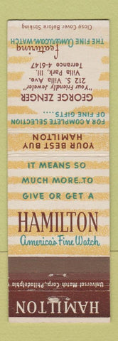 Matchbook Cover - Hamilton Watches George Zenger Villa Park IL