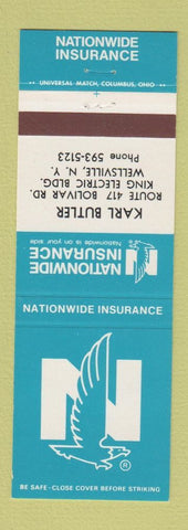 Matchbook Cover - Nationwide Insurance Karl Butler Wellsville NY