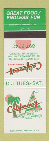 Matchbook Cover - California's Restaurant Mississauga ON