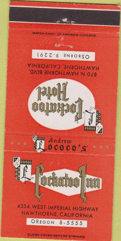 Matchbook Cover - Cockatoo Inn Hawthorne CA 30 Strike