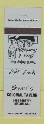 Matchbook Cover - Sean's Colonial Tavern Macon GA