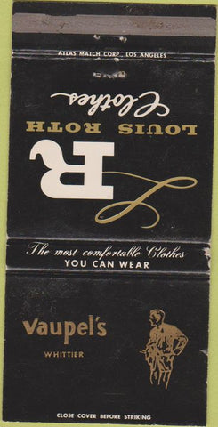Matchbook Cover - Vaupel's Whittier CA clothes WEAR 30 Strike