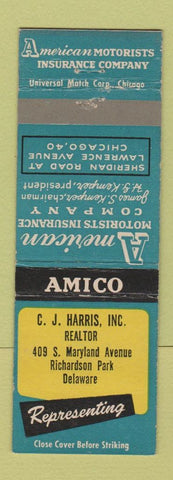 Matchbook Cover - AMICO Insurance CJ Harris Richardson Park DE