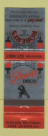 Matchbook Cover - Rober's Restaurant Hamilton ON Peach's Disco