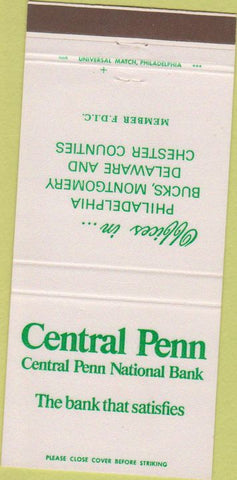 Matchbook Cover - Central Penn Bank Chester Bucks Delaware County PA 30 Strike
