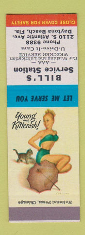 Matchbook Cover - Bill's Service oil gas Daytona Beach FL pinup SAMPLE