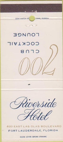 Matchbook Cover - Riverside Hotel Fort Lauderdale FL 30 Strike