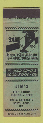 Matchbook Cover - Jim's Restaurant South Bend IN