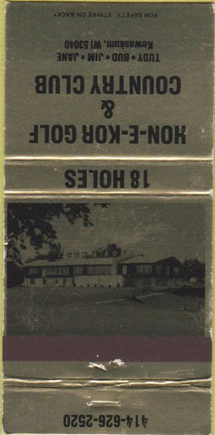 Matchbook Cover - Hon E Kor Golf Country Club Kewaskum WI 30 Strike