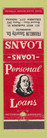 Matchbook Cover - Franklin Security Loans Columbia City IN Benjamin