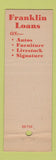 Matchbook Cover - Franklin Security Loans Columbia City IN Benjamin