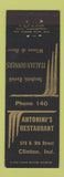 Matchbook Cover - Antonini's Restaurant Clinton IN Italian