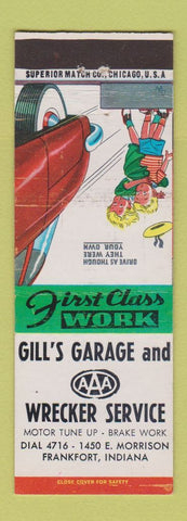 Matchbook Cover - Gill's Garage AAA Wrecker Frankfort IN