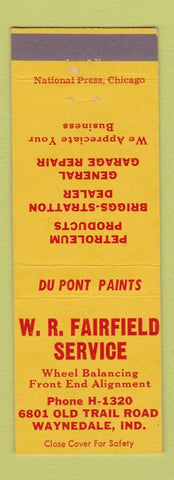 Matchbook Cover - WR Fairfield Service oil gas Waynedale IN DuPont Paint