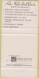 Matchbook Cover - A Sabella's San Francisco CA 30 Strike