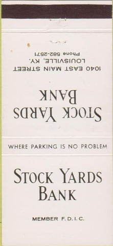 Matchbook Cover - Stock Yards Bank Louisville KY 30 Strike