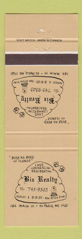 Matchbook Cover - Biz Realty Real Estate South Paris ME bee hive