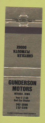 Matchbook Cover - Gunderson Motors Chrysler Plymouth Dodge Nevada IA
