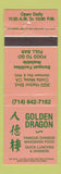 Matchbook Cover - Golden Drago Chinese Restaurant Costa Mesa CA WEAR