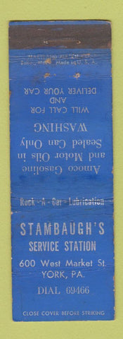 Matchbook Cover - Stambaugh's Service Amoco oil gas York PA WORN