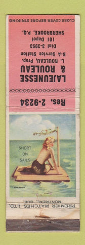 Matchbook Cover - Lajeunesse & Rouleau BA oil gas Sherbrooke QC pinup WEAR