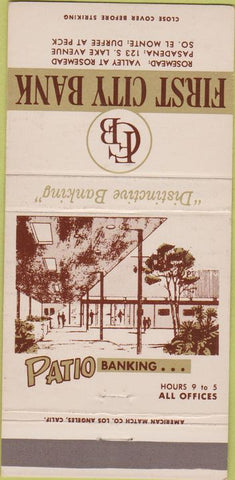 Matchbook Cover - First City Bank Pasadena Rosemead CA 30 Strike
