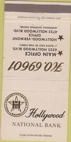 Matchbook Cover - Hollywood National Bank CA 30 Strike