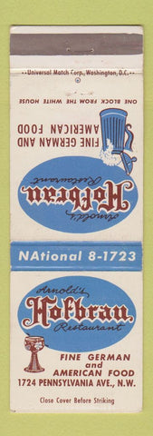 Matchbook Cover - Hofbrau Restaurant Arnold's German Washington DC