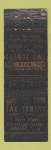 Matchbook Cover - Two Towers Beer Garden Newark NJ WORN