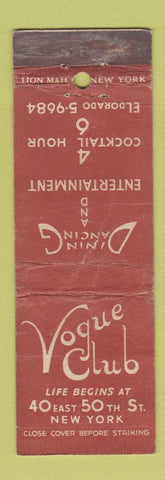 Matchbook Cover - Vogue Club New York City WORN