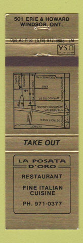 Matchbook Cover - La Posata D'Oro Italian Restaurant Windsor ON