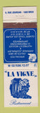 Matchbook Cover - La Vigne Restaurant Brussels? Belgium?