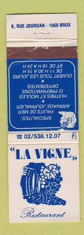 Matchbook Cover - La Vigne Restaurant Brussels? Belgium?