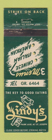 Matchbook Cover - Lindy's Restaurant Canada WEAR