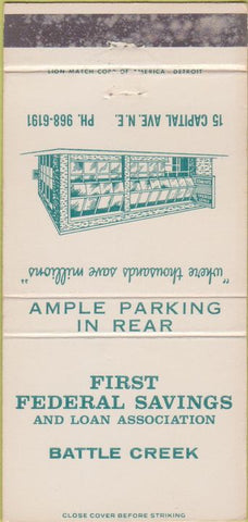 Matchbook Cover - First Federal Savings Battle Creek MI 30 Strike
