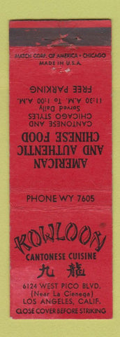 Matchbook Cover - Kowloon Chinese Restaurant Los Angeles CA WORN