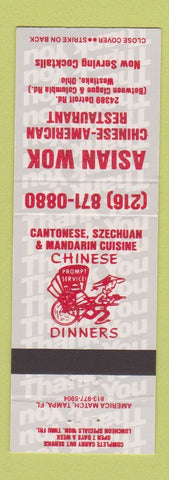Matchbook Cover - Asian Wok Chinese Restaurant Westlake OH
