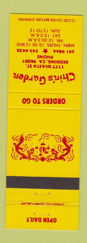Matchbook Cover - Chin's Garden Chinese Redding CA