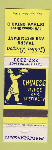Matchbook Cover - Golden Dragon Tavern Restaurant Chinese Ottawa ON