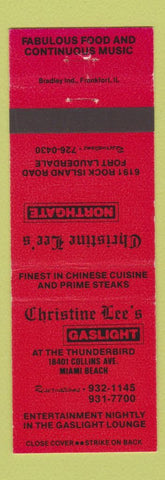 Matchbook Cover - Christine Lee's Gaslight Miami Beach FL Chinese