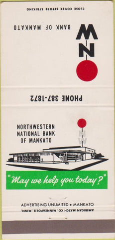 Matchbook Cover - Bank of Mankato MN 30 Strike
