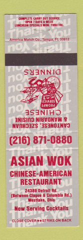 Matchbook Cover - Asian Wok Chinese Restaurant Westlake OH